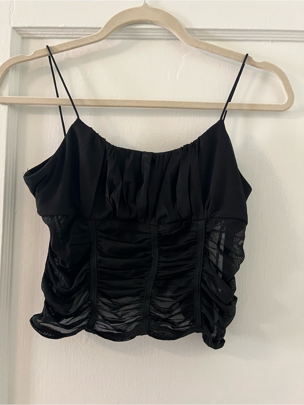Princess Polly Black Ruched Sheer-Panel Cami